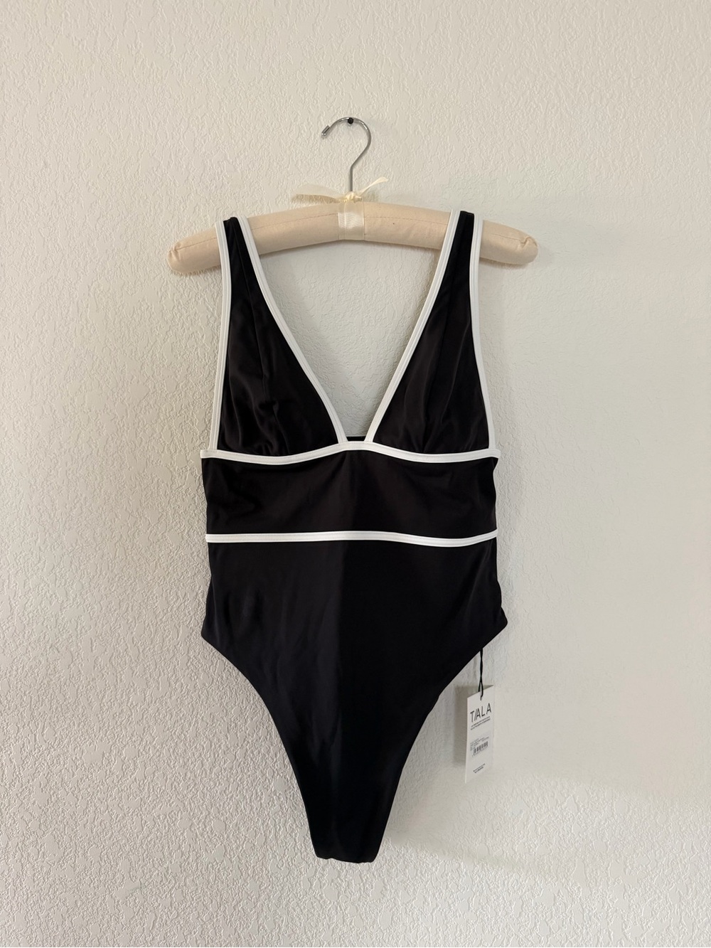 NWT TALA Black One-Piece Swimsuit with White Trim